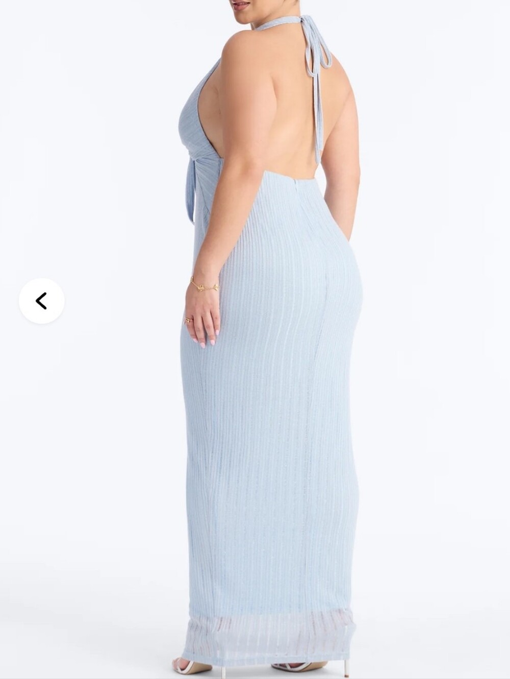 Fashion Nova Light Blue Ribbed Backless Halter Maxi Dress